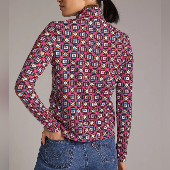 NWT Anthropologie Maeve Button Shoulder Turtleneck Long Sleeve Printed Top Large - Picture 2 of 9